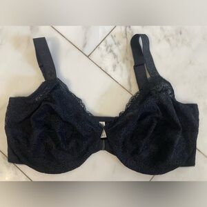 HSIA, womens 40H, black lace underwire unlined bra thicker straps front closure
